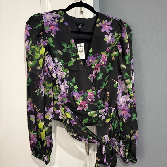 Express Tops - NWT: ExpressFloral Wrap Top - Black, Purple, Green